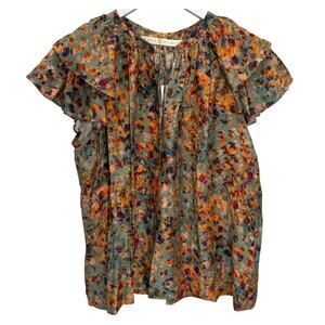 Marie Oliver Libba Top Size M Silk Sage Green Reef Flutter Sleeve New Boho